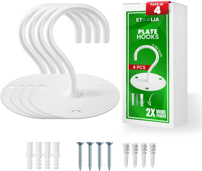 Etoolia Ceiling Hooks for Hanging Plants- 4pcs 2.56 inches Heavy Duty Powder Coated, White Hanging Hooks for Bird Feeders, Planters and Wind Chimes - Image 1